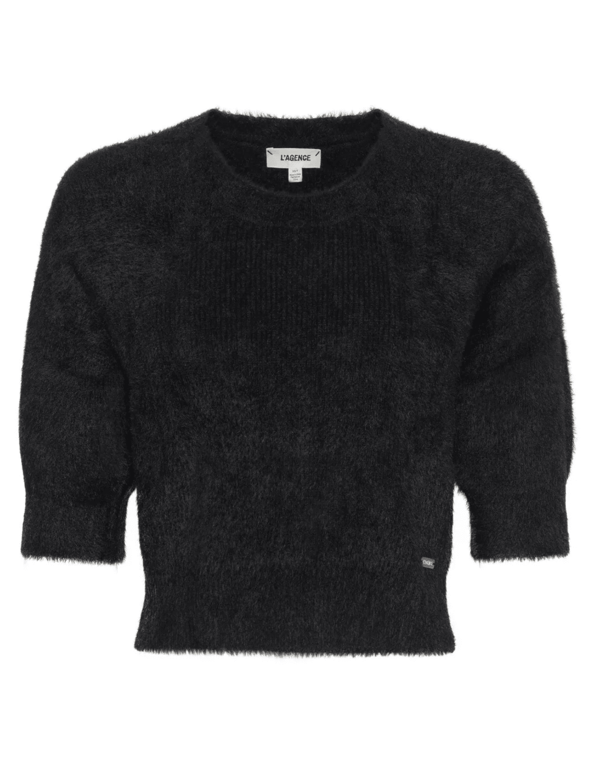 L'AGENCE Guinevere Short Sleeve Crop Sweater in Black