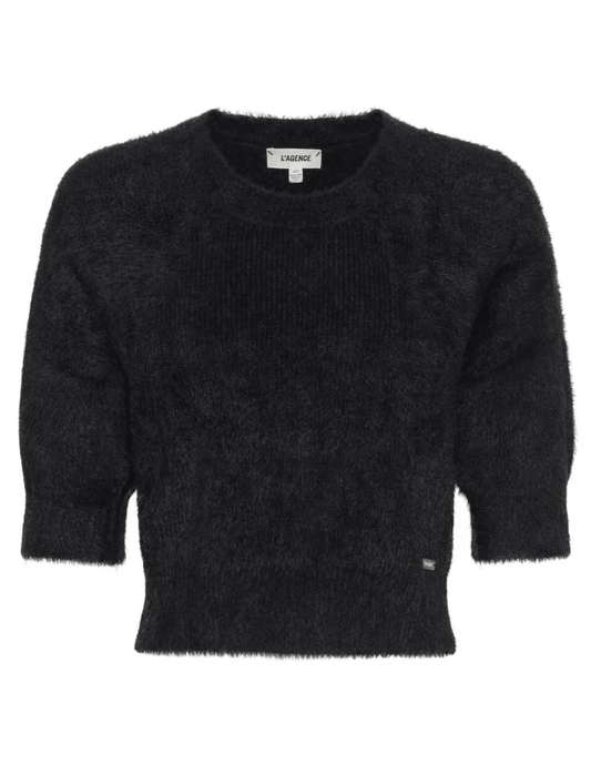 L'AGENCE Guinevere Short Sleeve Crop Sweater in Black