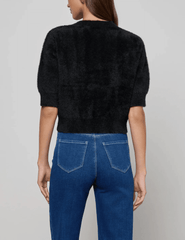 Back view of L'AGENCE Guinevere Short Sleeve Crop Sweater in Black