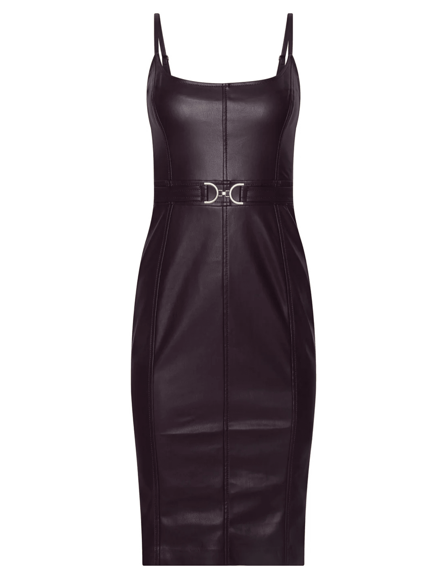 L'AGENCE Halia Vegan Leather Midi Dress in Dark Malbec