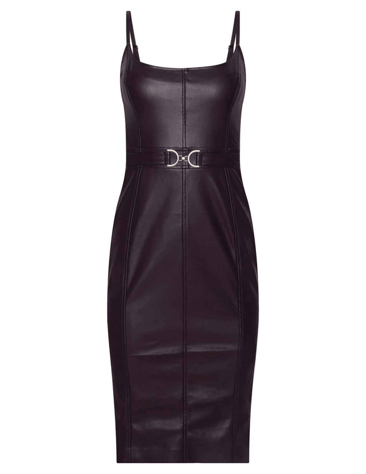 L'AGENCE Halia Vegan Leather Midi Dress in Dark Malbec
