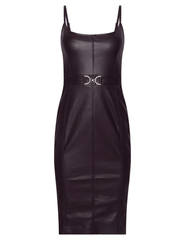 L'AGENCE Halia Vegan Leather Midi Dress in Dark Malbec