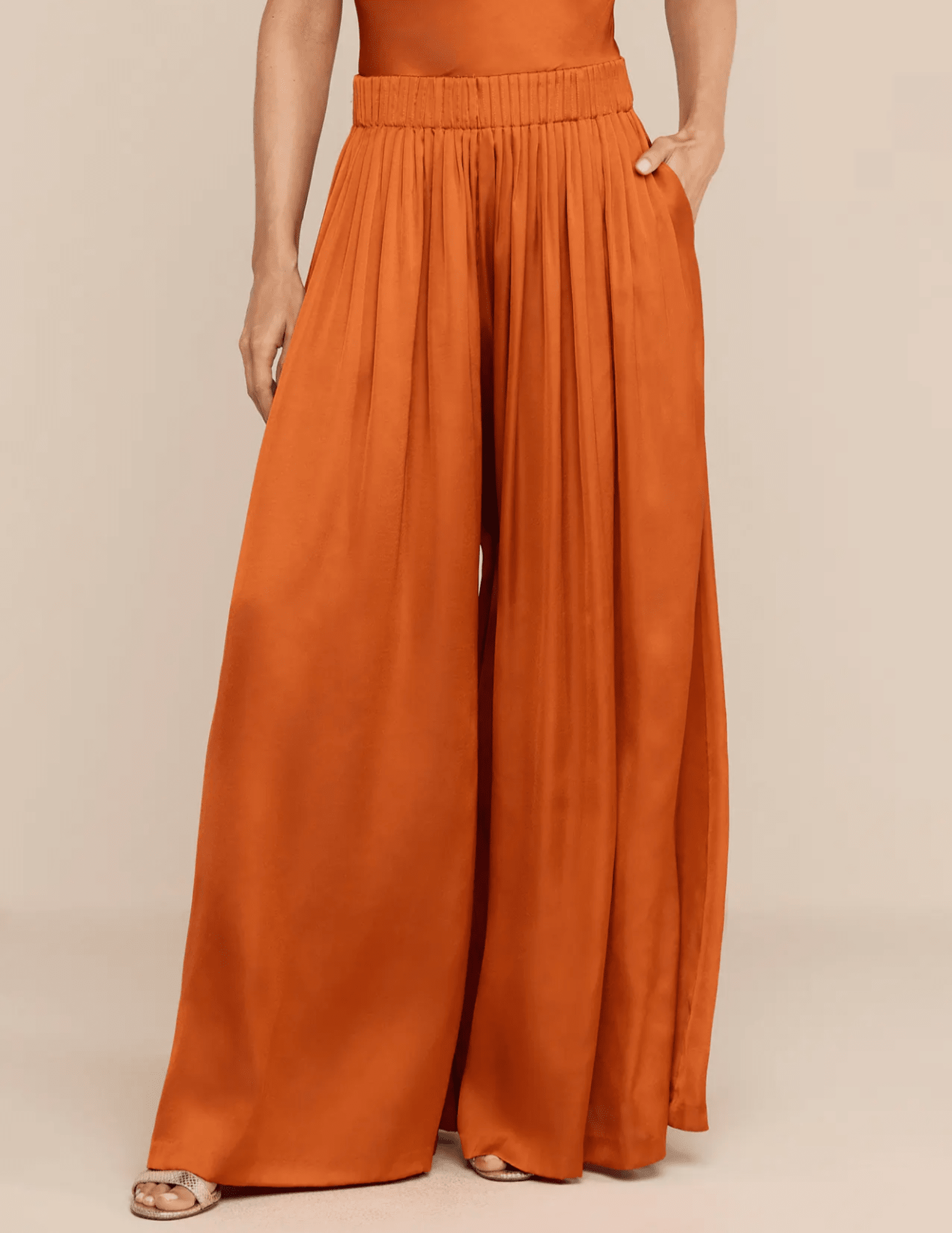 L'AGENCE Haylo Wide Leg Satin Pant in Sienna front