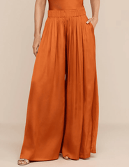 L'AGENCE Haylo Wide Leg Satin Pant in Sienna front