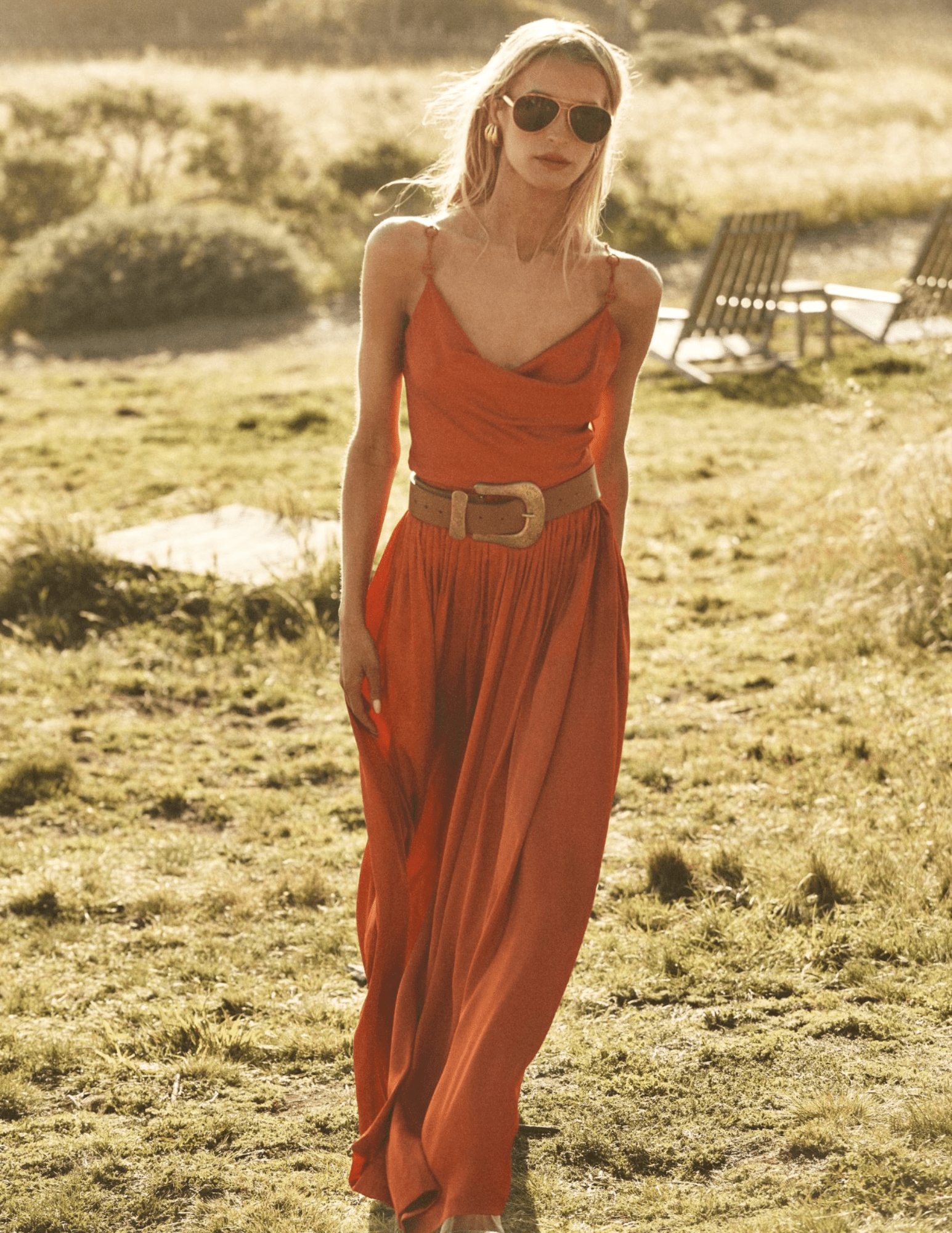 L'AGENCE Haylo Wide Leg Satin Pant in Sienna  lifestyle image