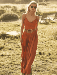 L'AGENCE Haylo Wide Leg Satin Pant in Sienna  lifestyle image