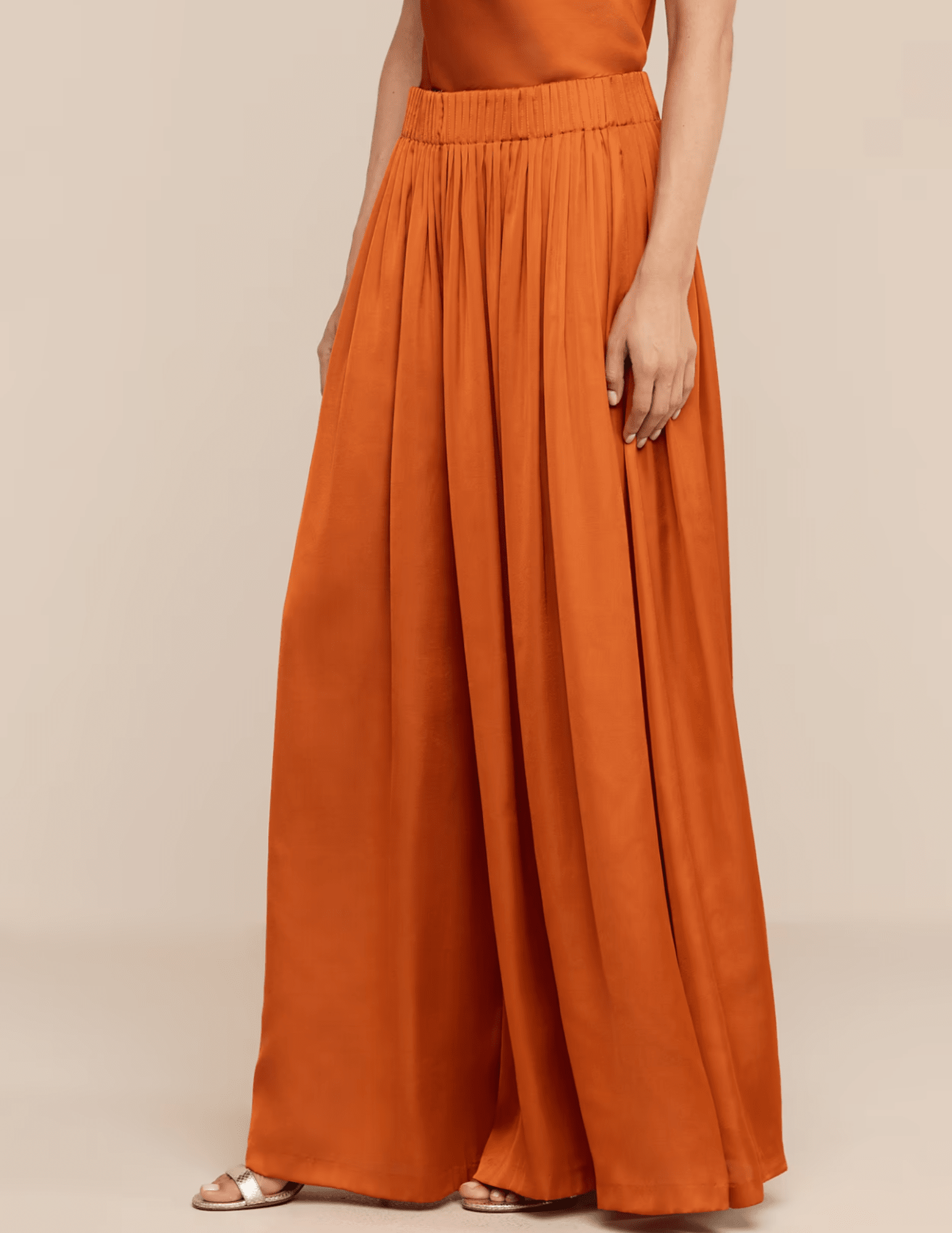 Side view of L'AGENCE Haylo Wide Leg Satin Pant in Sienna 