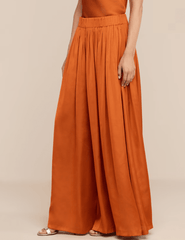 Side view of L'AGENCE Haylo Wide Leg Satin Pant in Sienna 