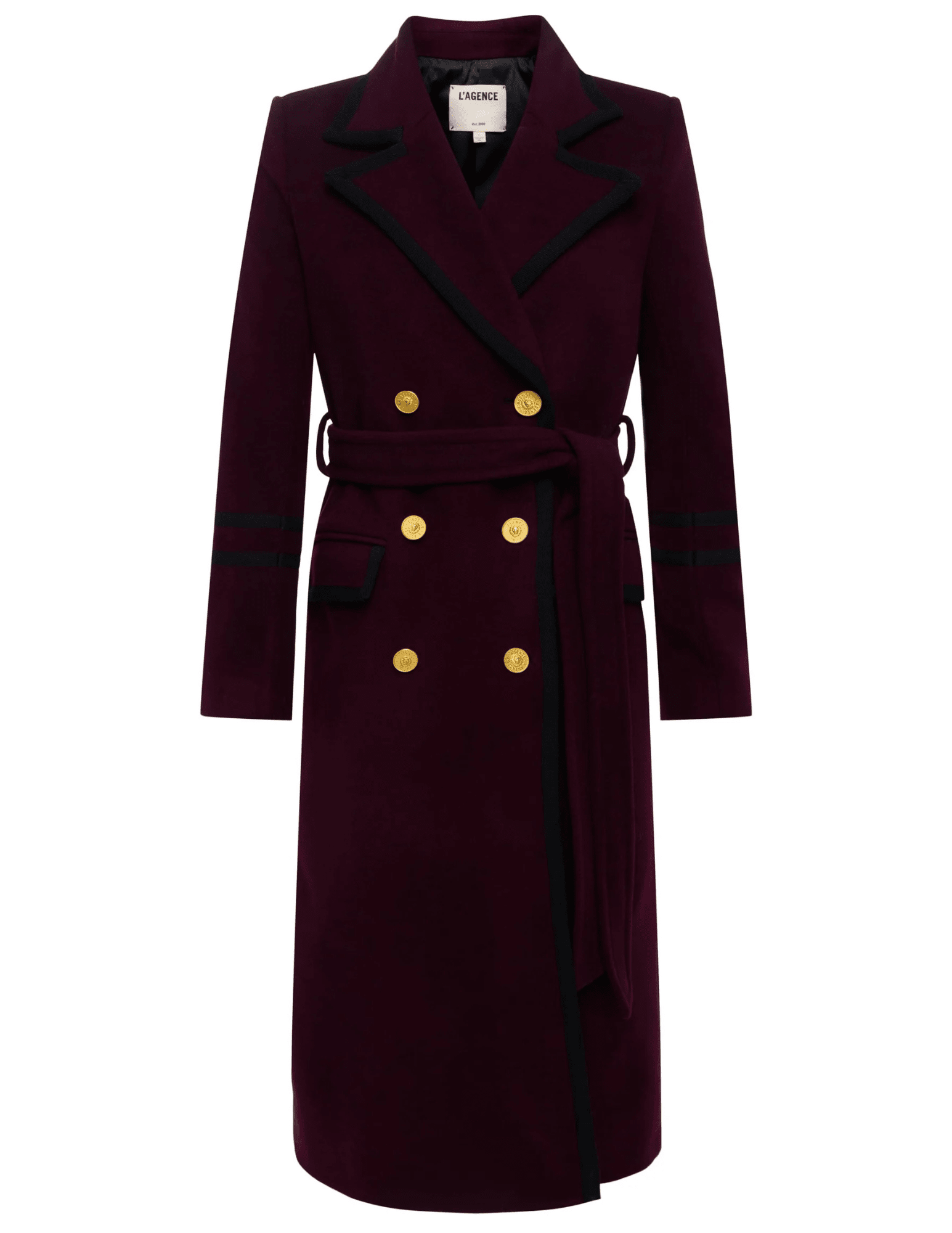 L’AGENCE Irene Military Long Coat in Dark Port 