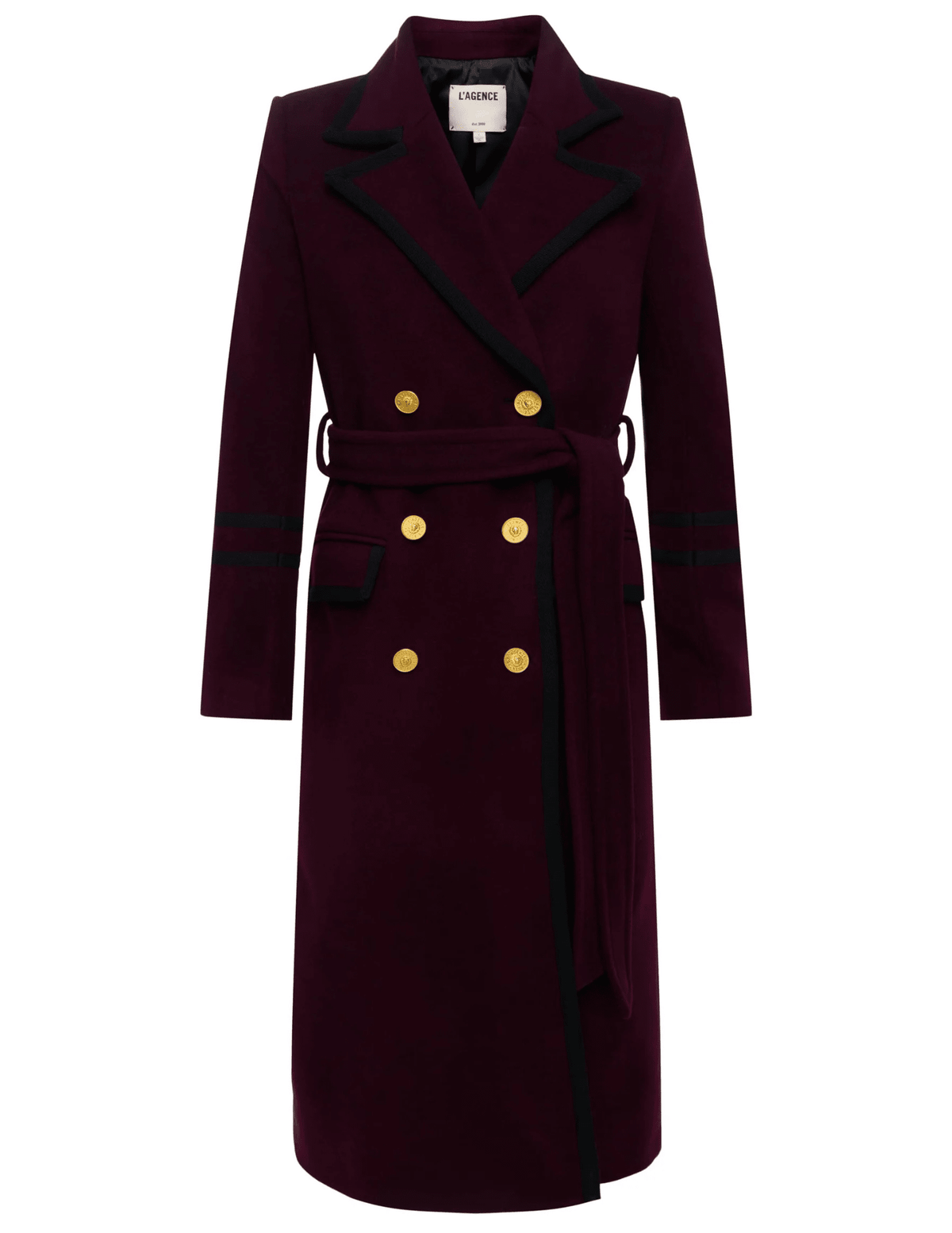 L’AGENCE Irene Military Long Coat in Dark Port 