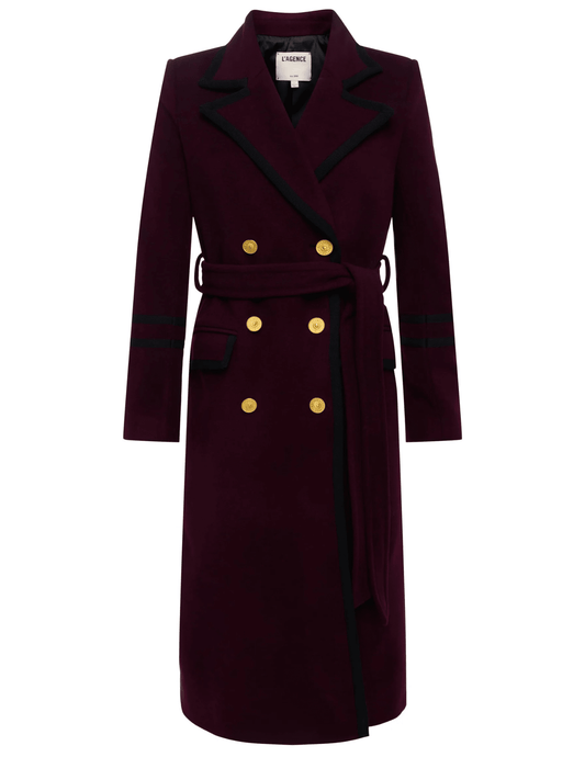 L’AGENCE Irene Military Long Coat in Dark Port 