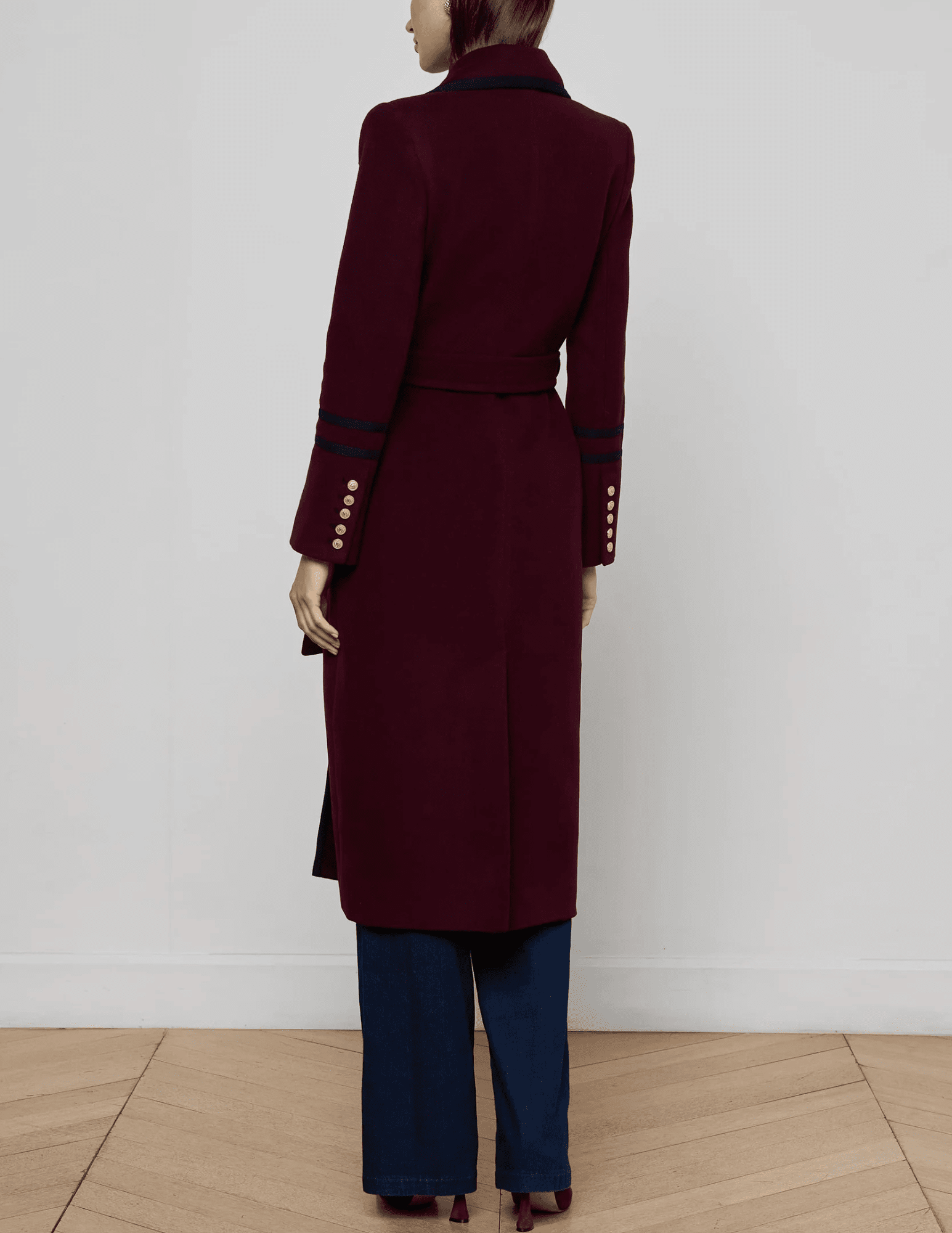 L’AGENCE Irene Military Long Coat in Dark Port back view