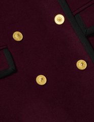 L’AGENCE Irene Military Long Coat in Dark Port  button details