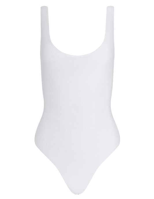 L'AGENCE Kalea Scoop Neck Mesh Bodysuit in White