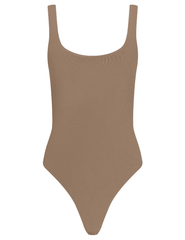 L’AGENCE Kalea scoop neck mesh bodysuit in dark macchiato brown