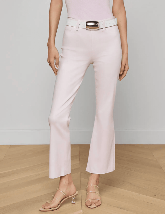 Front view of L'AGENCE Kendra High Rise Cropped Coated Jean in Icy Lilac Coated