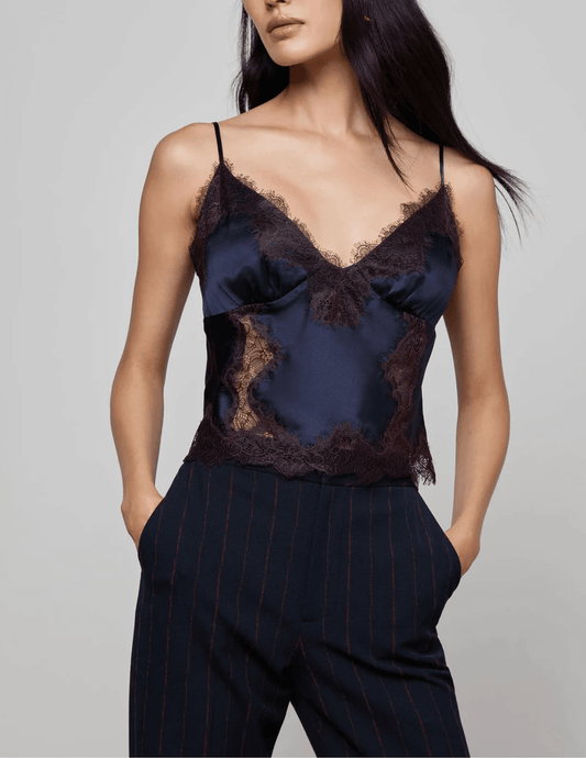Front view L’AGENCE Kimber Lace Insert Camisole in Midnight Dark Malbec