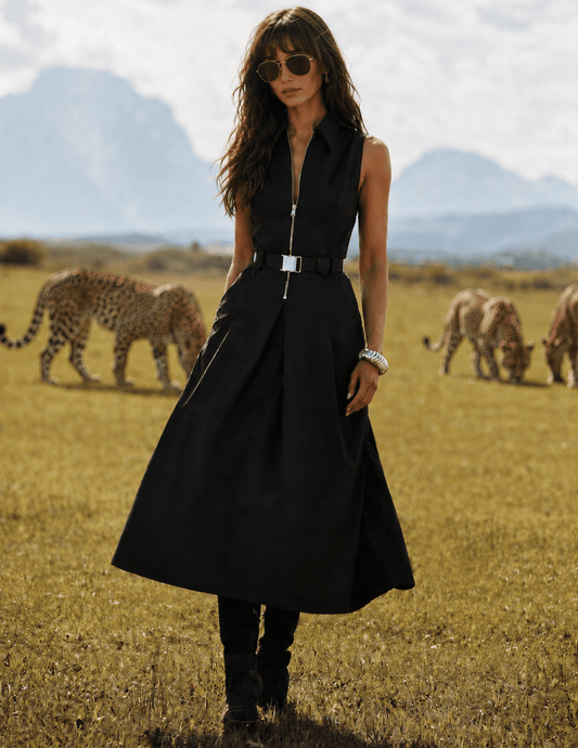 Editorial image of L'AGENCE Kolton Midi Dress in Black