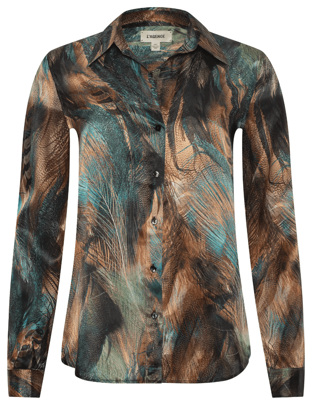 L'AGENCE L'Agence Tyler Long Sleeve Blouse in Teal Multi Mix Feather