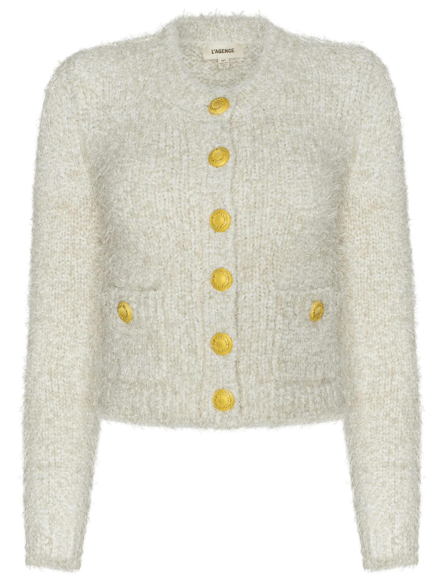 L'AGENCE L'Agence Una Knit Metallic Cardigan in Ivory Gold Multi
