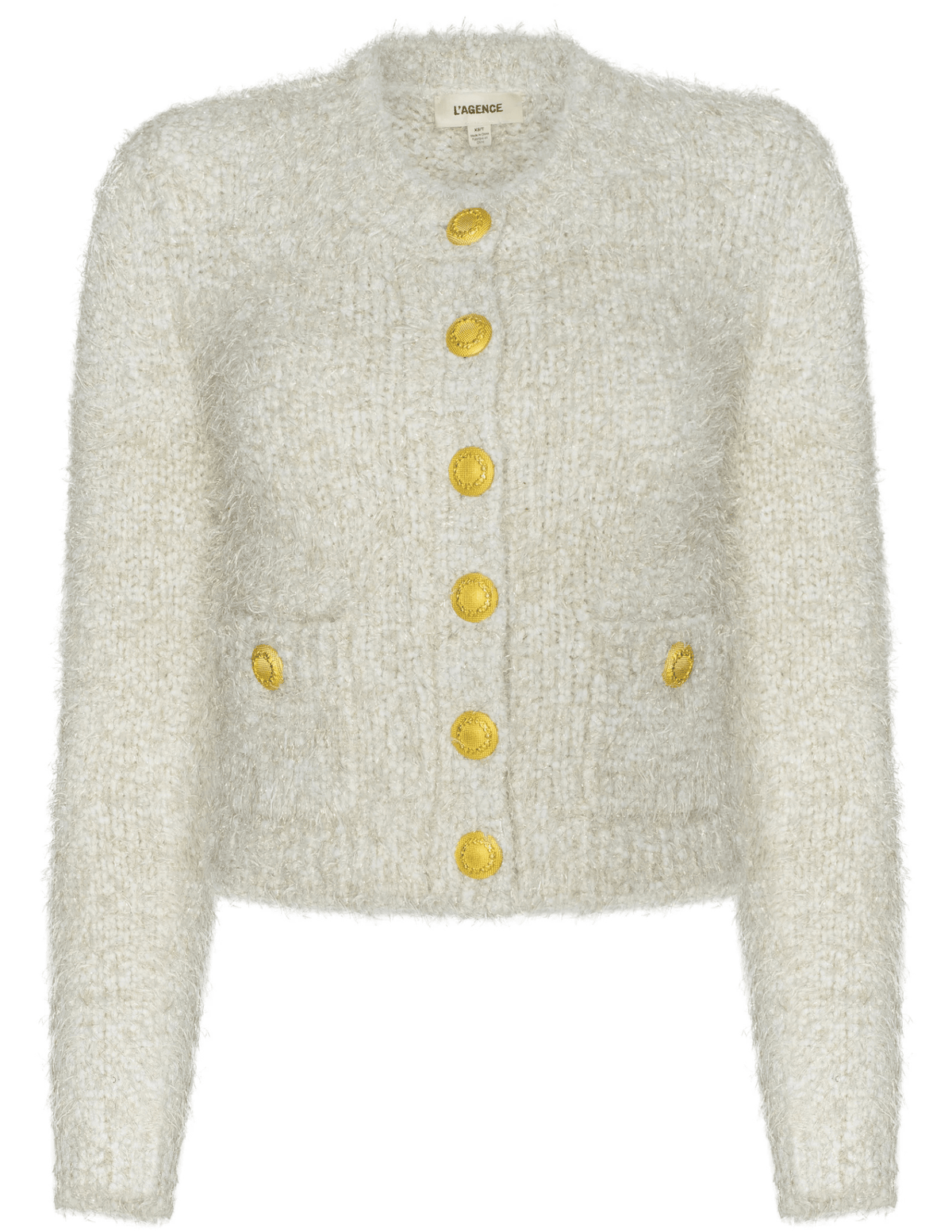 L'AGENCE L'Agence Una Knit Metallic Cardigan in Ivory Gold Multi
