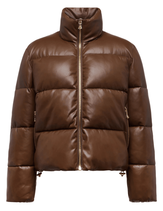 L’AGENCE Larsen Vegan Leather Puffer Jacket in Carafe Brown