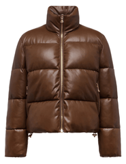 L’AGENCE Larsen Vegan Leather Puffer Jacket in Carafe Brown