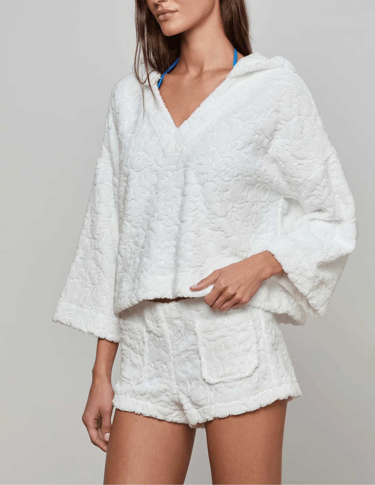 L’AGENCE Lee Terry Cropped Hooded Poncho side view
