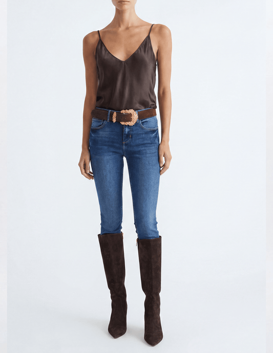 Full body view iof L’AGENCE Lexi Silk Camisole Tank in Dark Espresso