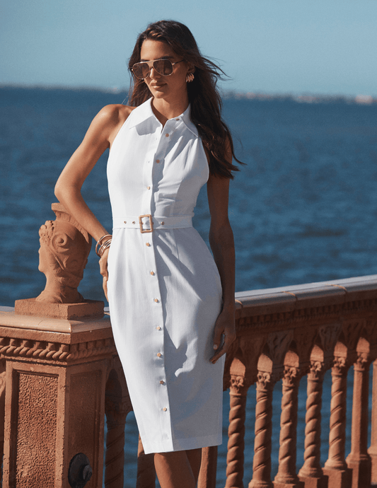 L'AGENCE Lisette Sleeveless Midi Dress in white