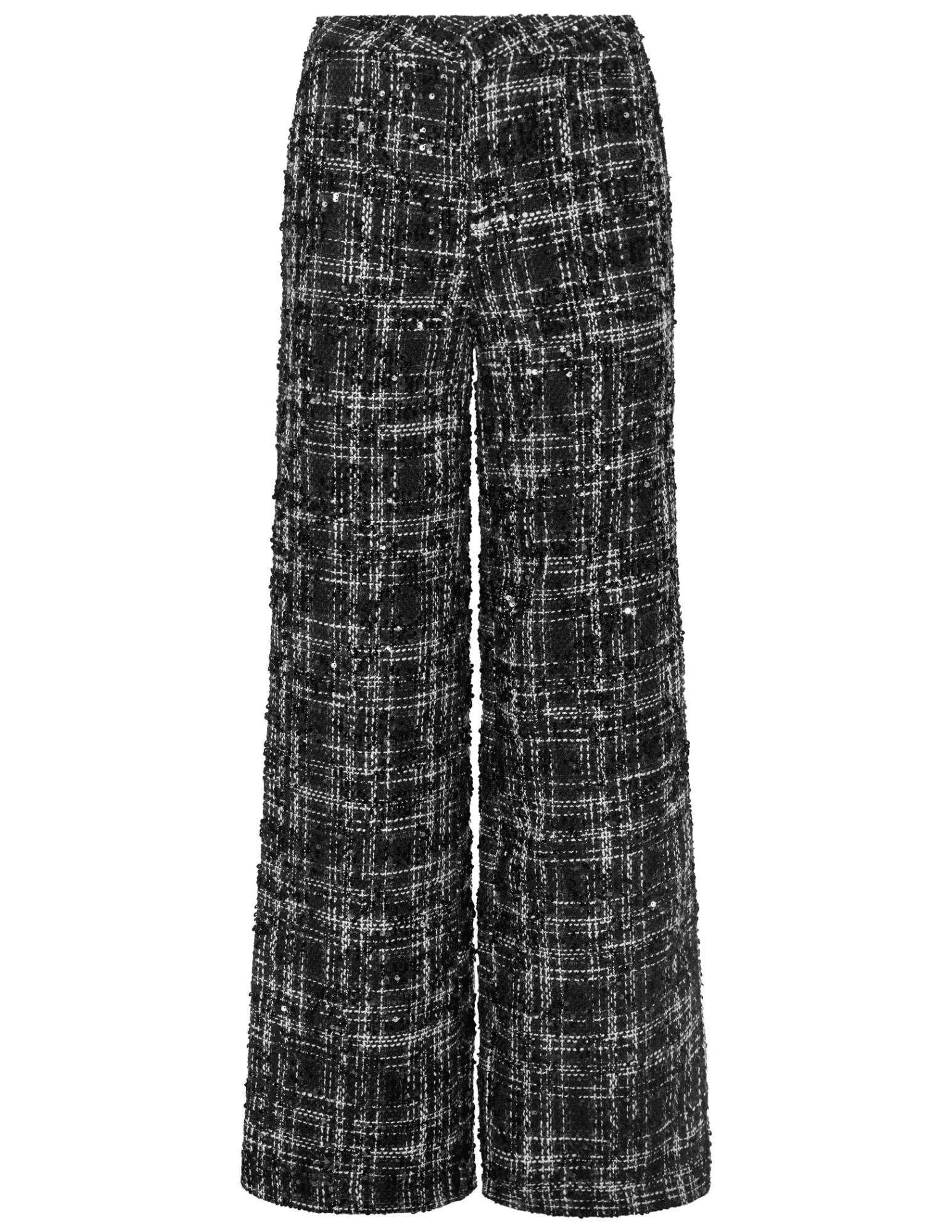 L'AGENCE Livvy Sequin Tweed Straight Leg Trouser in Black Ivory Tweed