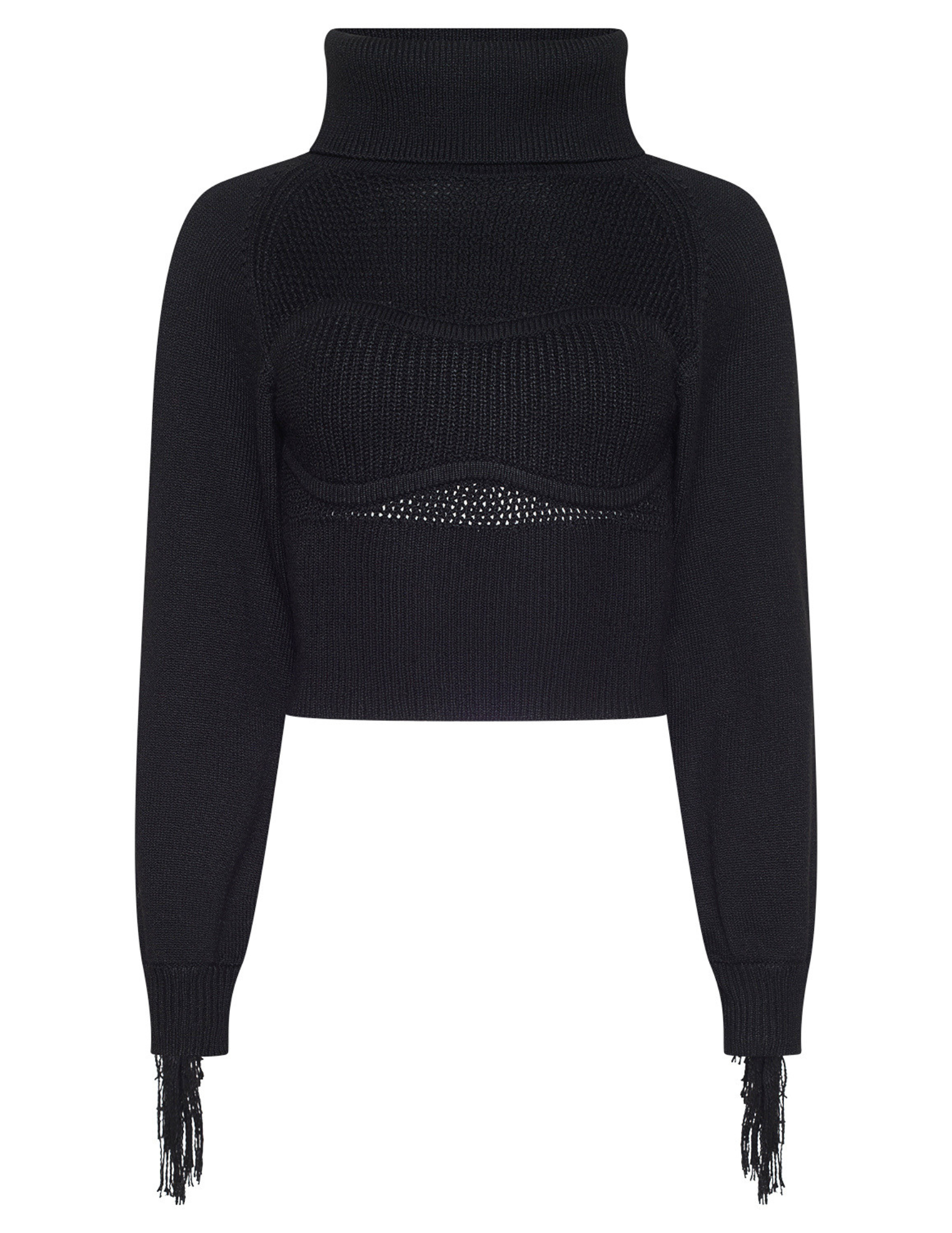 L'AGENCE Maddison Fringe Turtleneck Sweater in Black