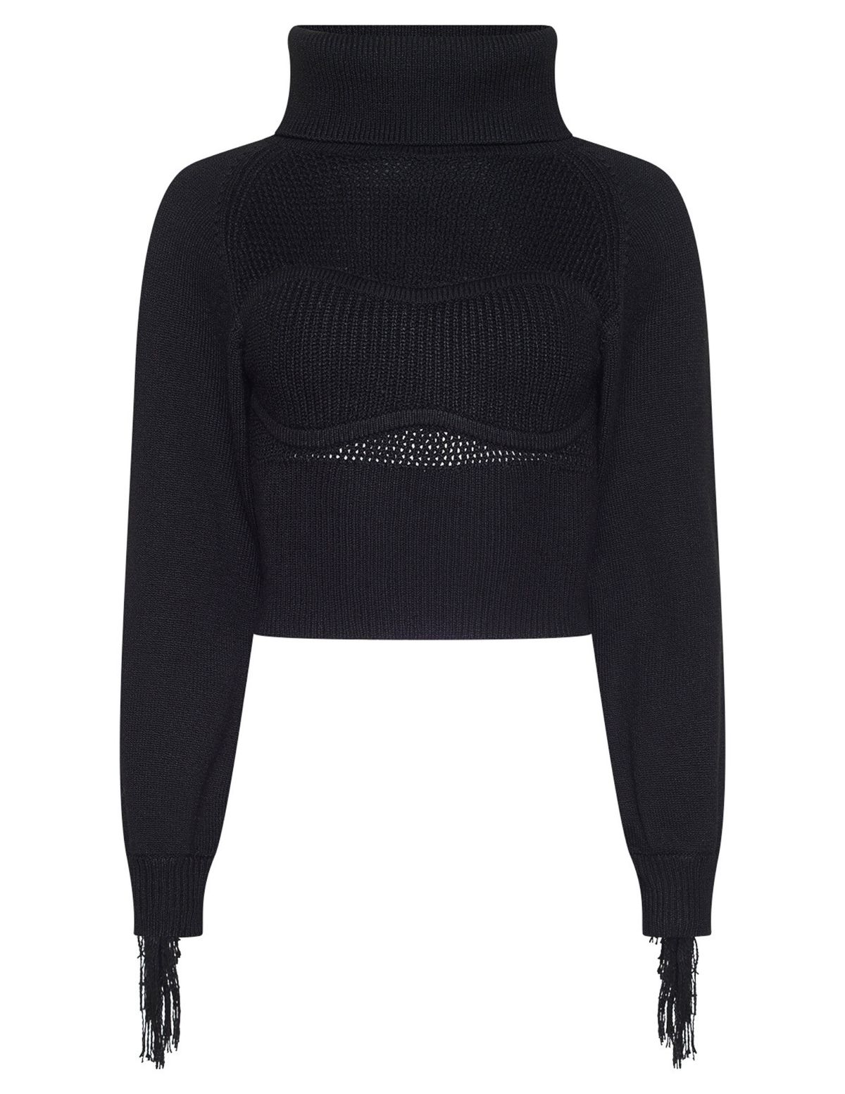 L'AGENCE Maddison Fringe Turtleneck Sweater in Black