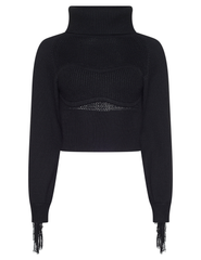 L'AGENCE Maddison Fringe Turtleneck Sweater in Black