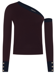 L'AGENCE Maeva One Shoulder Color-Block Sweater in Malbec Midnight