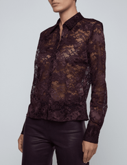 Side view od L'AGENCE Maia Lace Blouse in Dark Malbec

