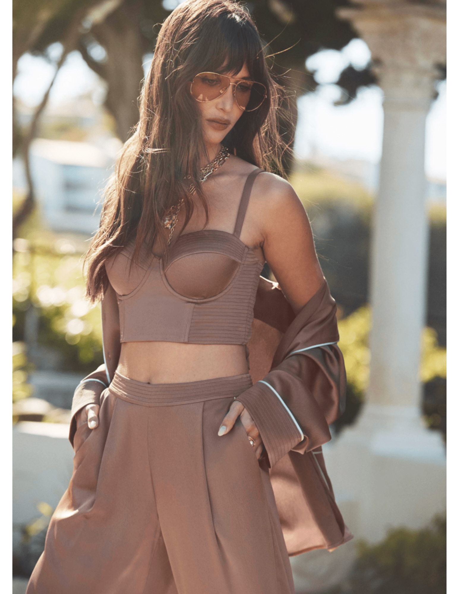 L'AGENCE Mara Satin Blouse in Mocha Tan