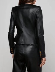 Back view of L'AGENCE Mariella Collarless Leather Blazer
