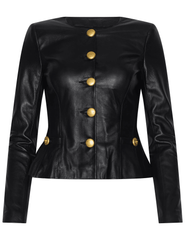 L'AGENCE Mariella Collarless Leather Blazer