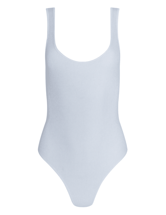 L'AGENCE Nica Scoop Neck Bodysuit in Pale Mist Blue