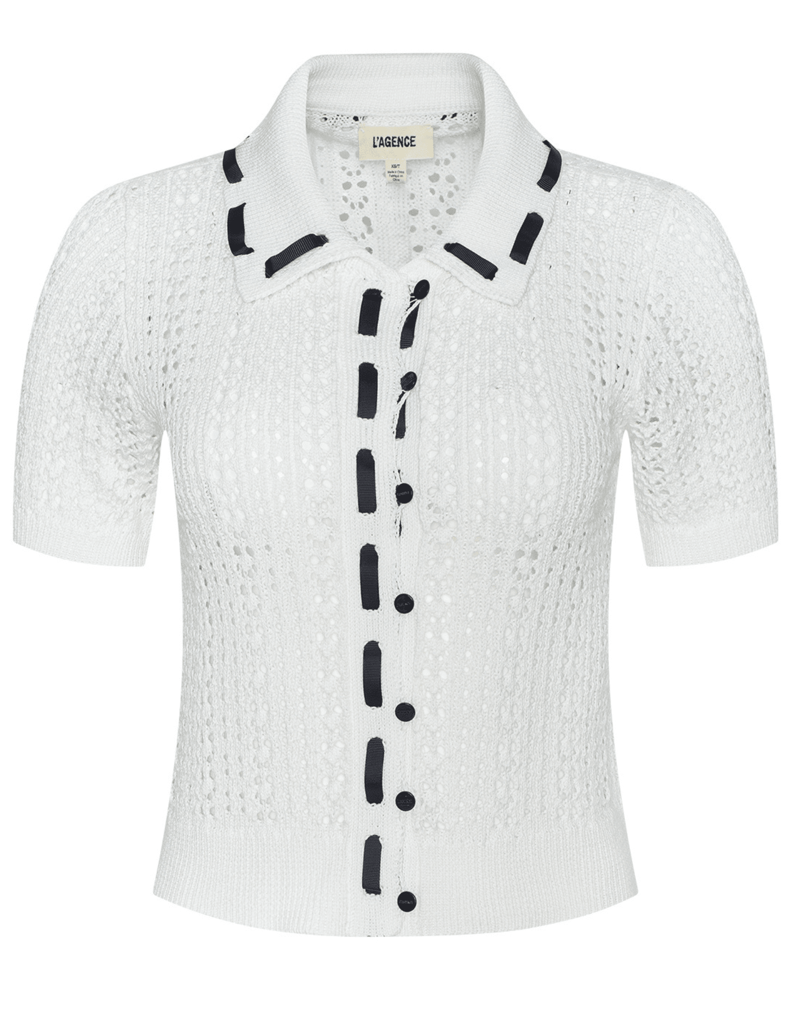 L'AGENCE Ninette Pointelle Knit Short Sleeve Top in Ivory