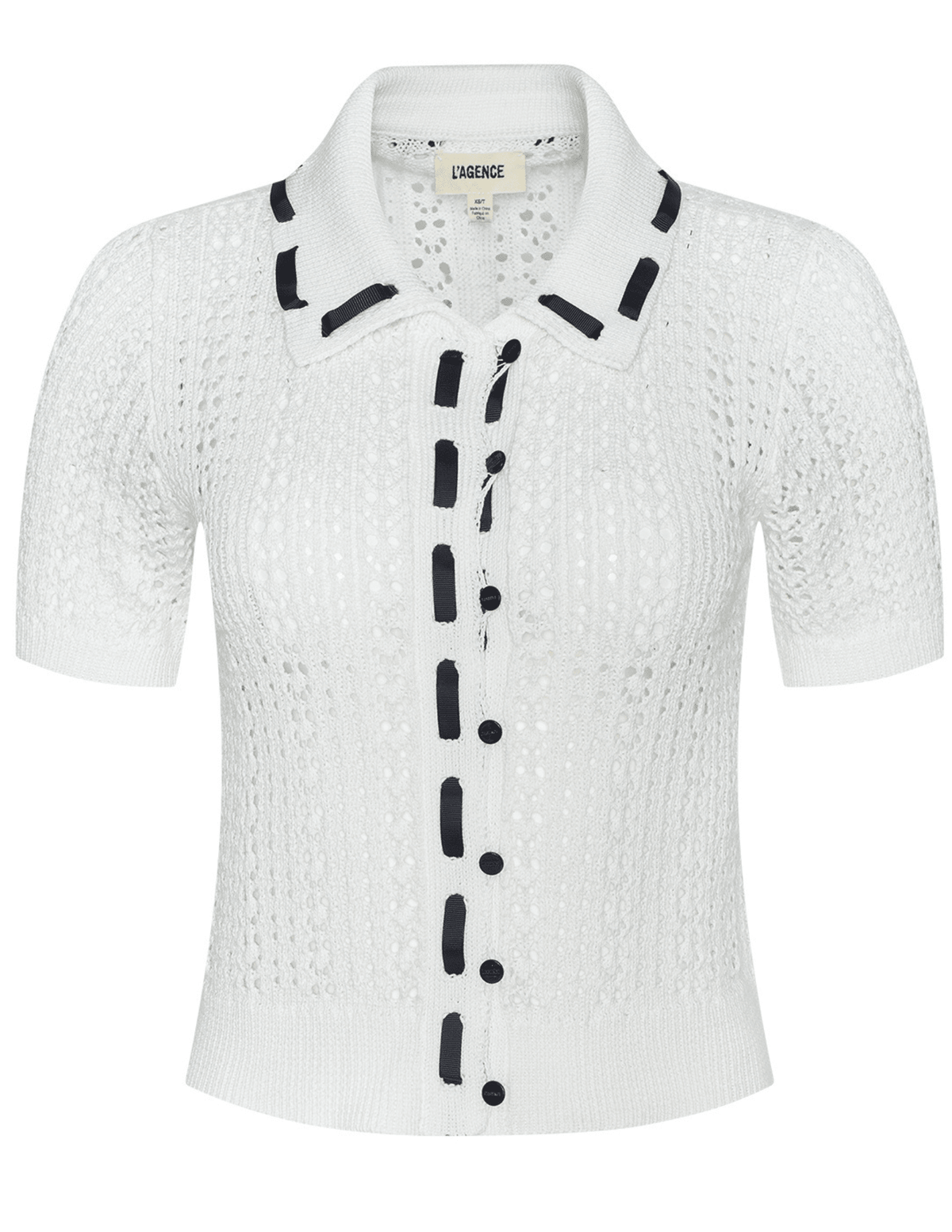 L'AGENCE Ninette Pointelle Knit Short Sleeve Top in Ivory