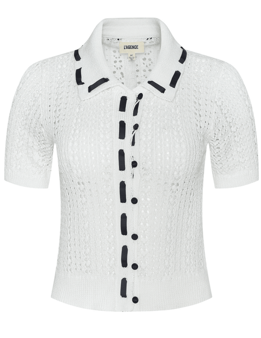 L'AGENCE Ninette Pointelle Knit Short Sleeve Top in Ivory
