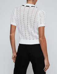 L'AGENCE Ninette Pointelle Knit Short Sleeve Top in Ivory back