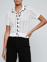 L'AGENCE Ninette Pointelle Knit Short Sleeve Top in Ivory front