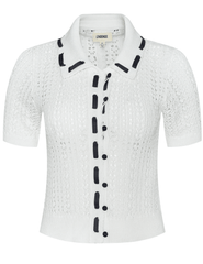L'AGENCE Ninette Pointelle Knit Short Sleeve Top in Ivory