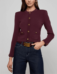 Front of L’AGENCE Patsy Cropped Cardigan in Malbec Gold
