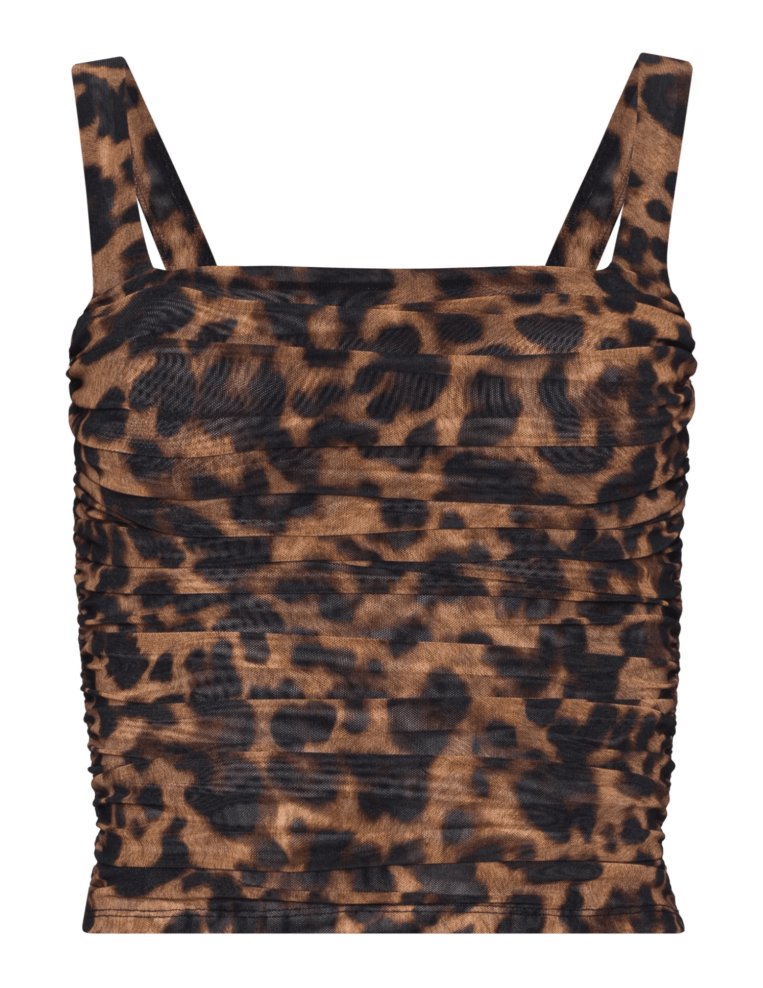 L'AGENCE Rasha Shirred Mesh Tank in Brown Multi Amur Leopard