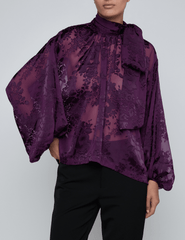  Front view of L'AGENCE Rhett Lace Oversized Blouse in Medium Violet
