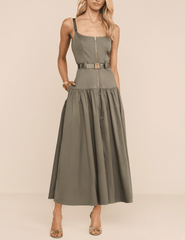 Front view of L'AGENCE Rima Maxi Dress in Smokey Olive